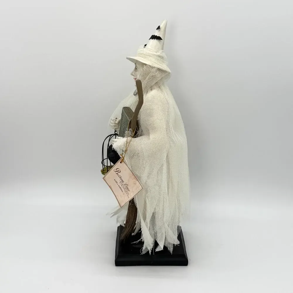 Bethany Lowe Ghostly Witch Halloween Figure with Crow Broom Stick & Spell Book
